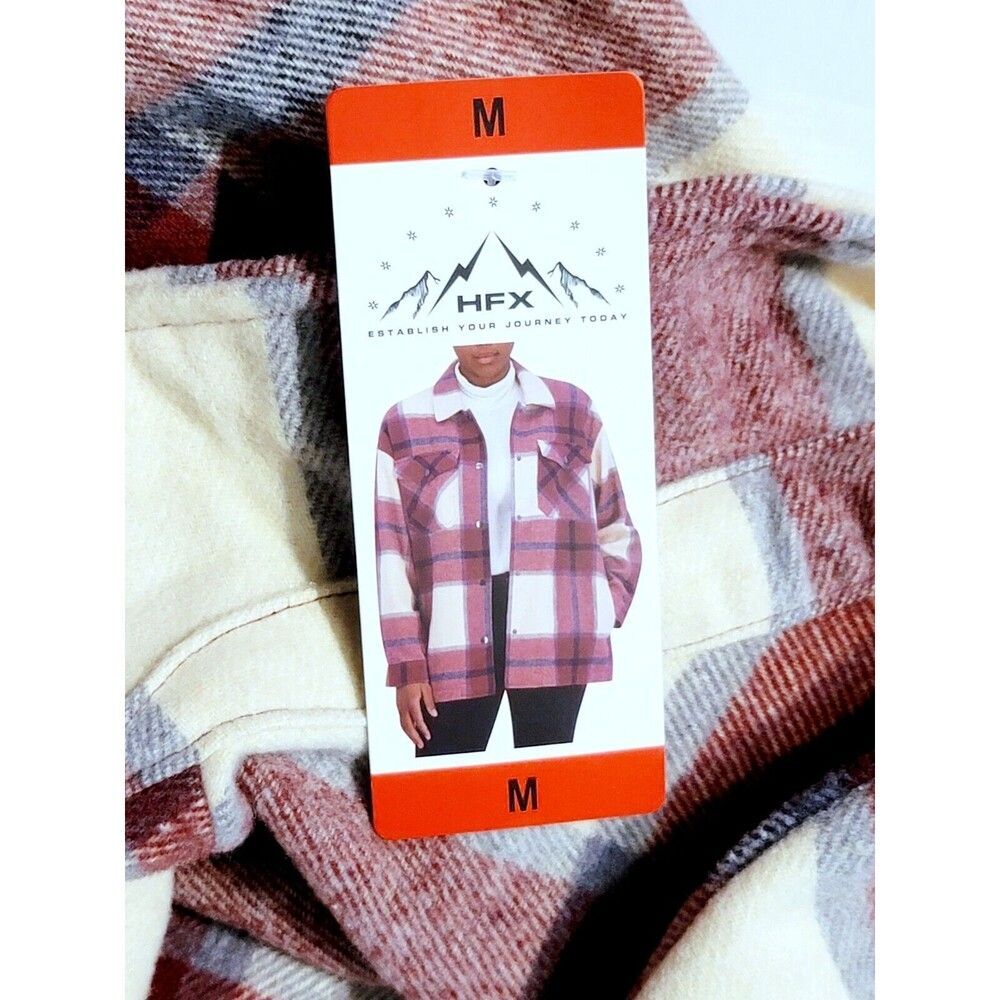 HFX Women's Shirt Jacket Heavyweight Relaxed Drop Shoulders Red Plaid Size M